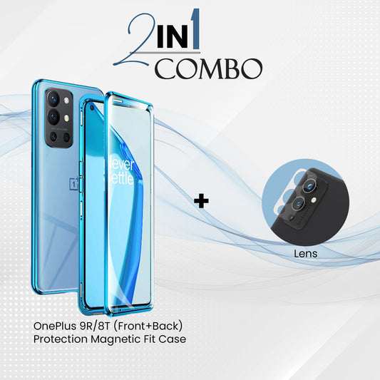 OnePlus 8T/9R (2 in 1 Combo) Electronic Auto-Fit (Front + Back) Magnetic Glass Case + Camera lens Protector