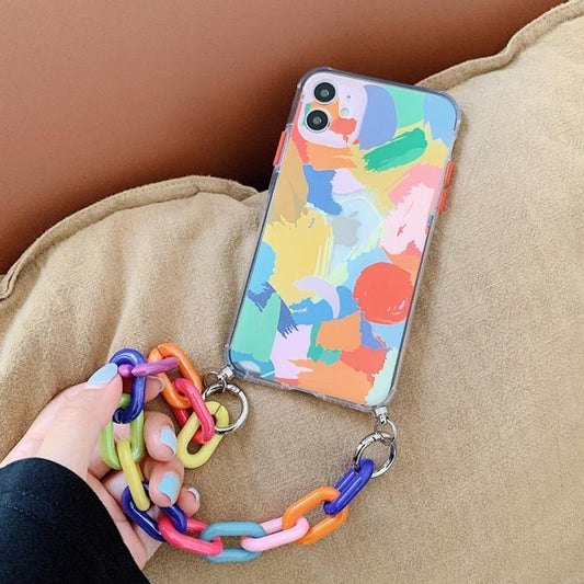 iPhone 13 Pro Max Aesthetic Artsy Painted Soft TPU Case with Bracelet