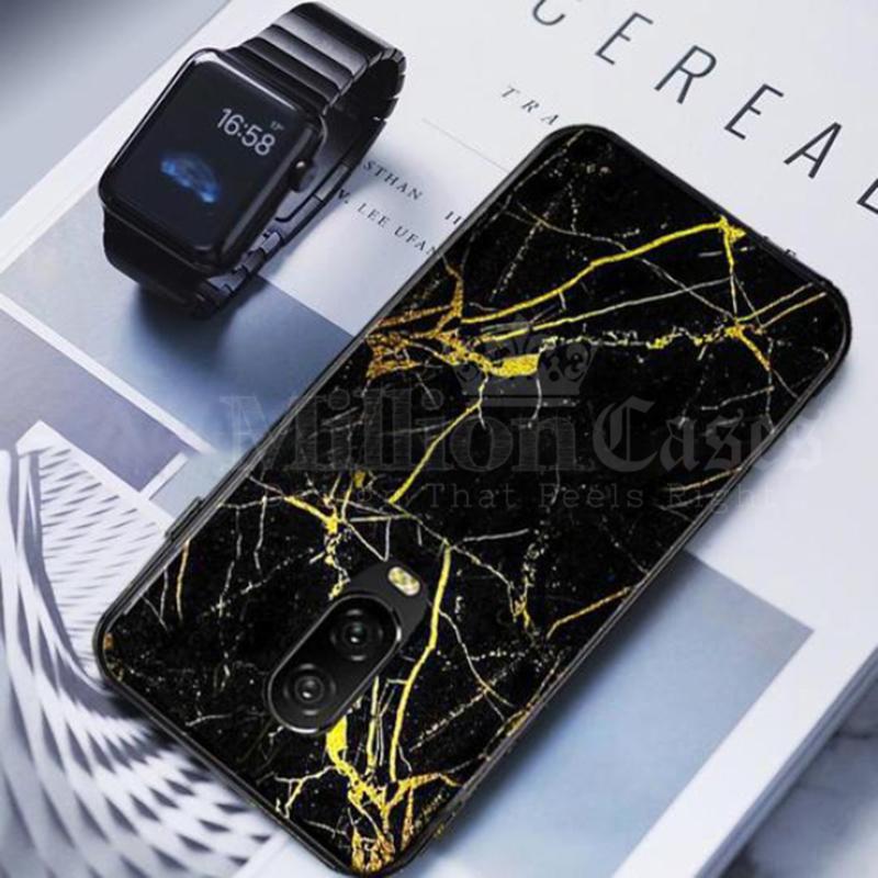 OnePlus 6 Gold Dust Texture Marble Glass Case