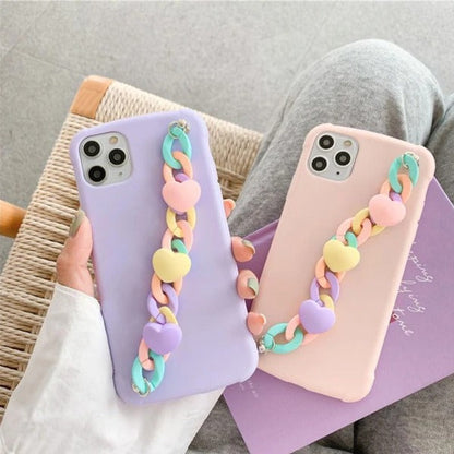 Candy Color with Cute Heart Chain Case