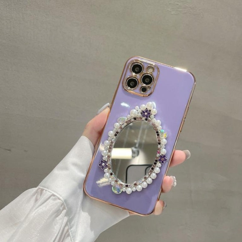Elegant Pearl Makeup Mirror Plating Case