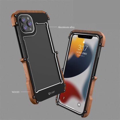 iPhone 13 Pro Max R-Just Aluminium & Natural Wood Anti-shock Bumper Case