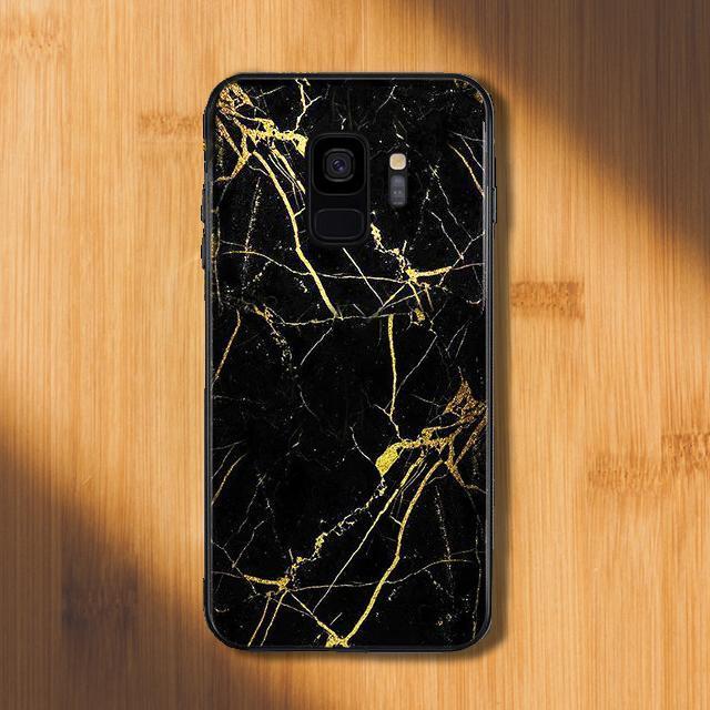 Galaxy S9 Gold Dust Texture Marble Glass Case