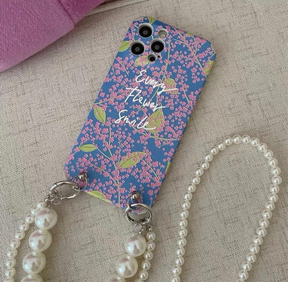 Flower Print Case With Camellia Pearl Bracelet