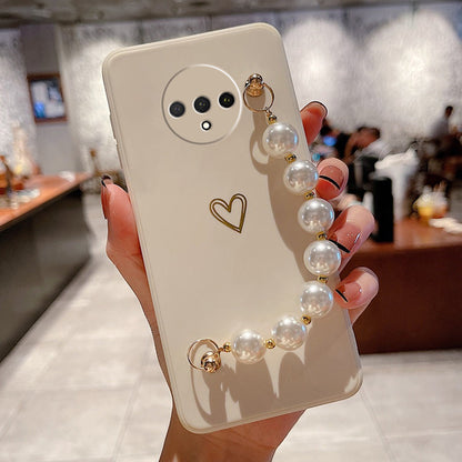 Soft Silicone Heart Print With Pearl Bracelet Case - OnePlus