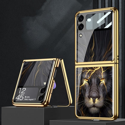 Galaxy Z flip4 Lion Pattern Glass Case
