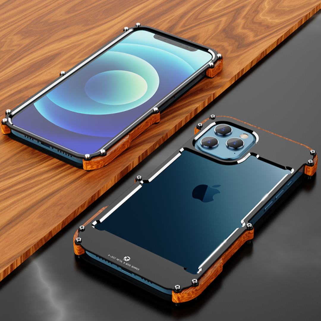 iPhone - R-Just Aluminium & Natural Wood Anti-shock Bumper Case
