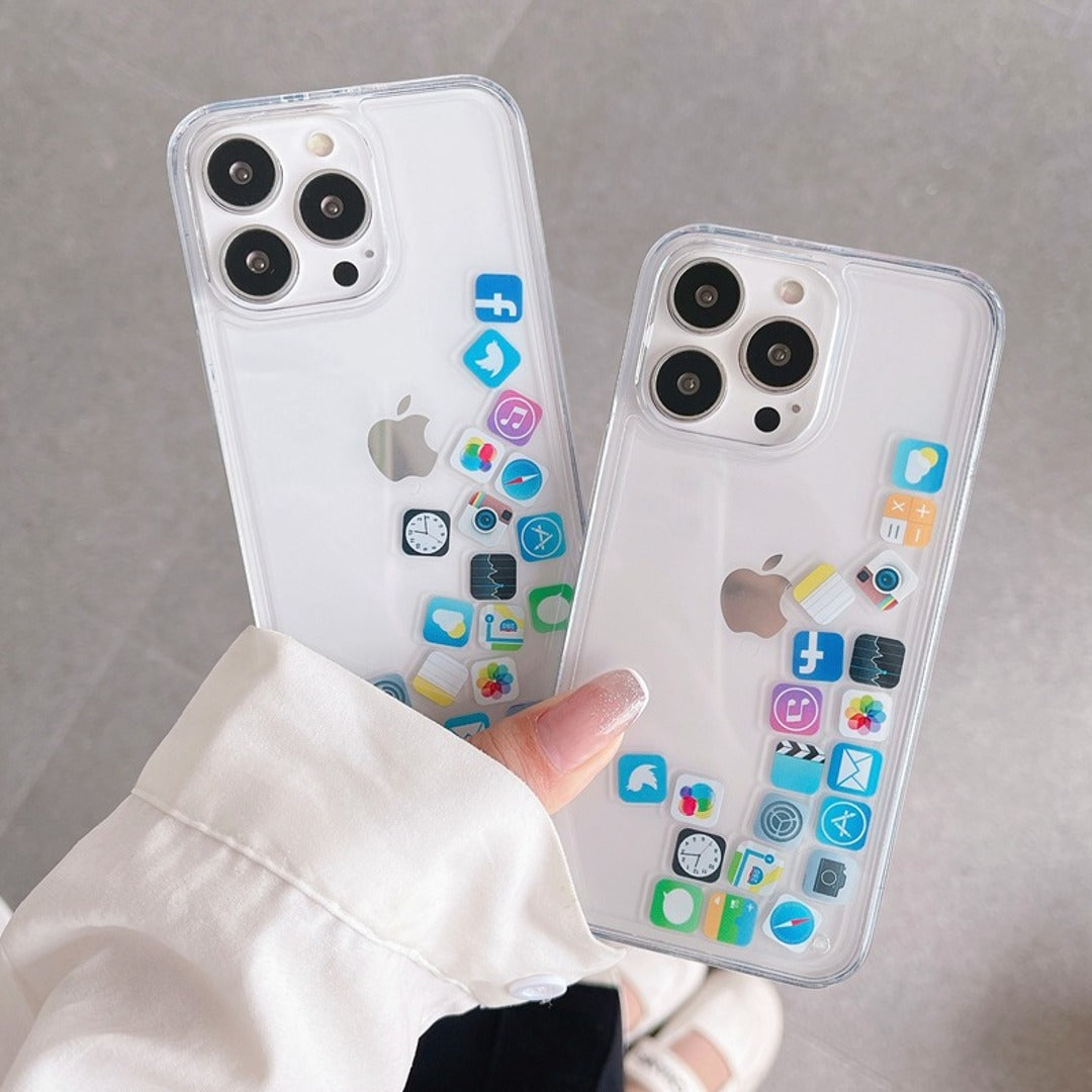 iPhone 14 Series Floating Icons Liquid Gel Shockproof Case