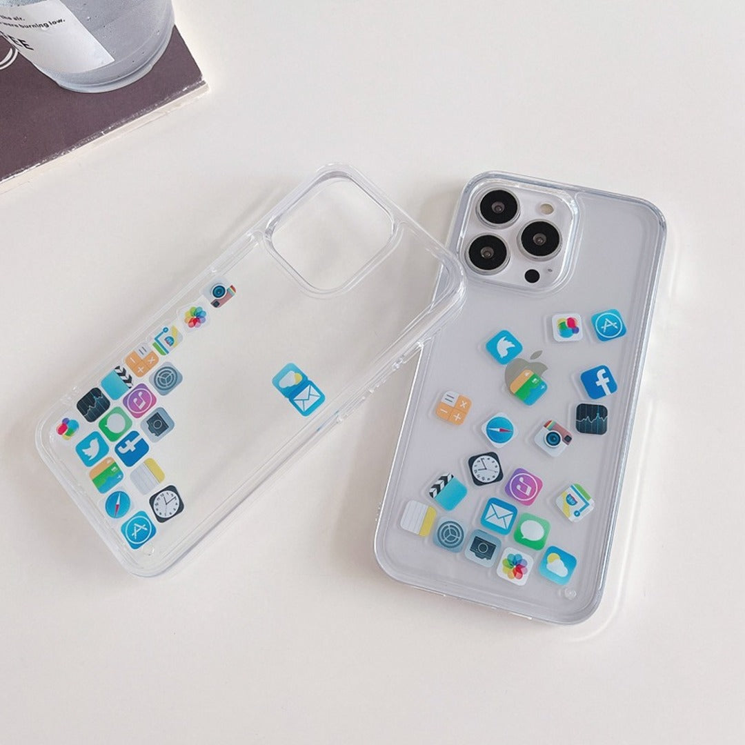 iPhone 13 Series Floating Icons Liquid Gel Shockproof Case