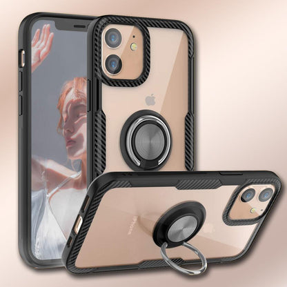 iPhone 12 Shockproof Transparent Metallic Ring Holder Case