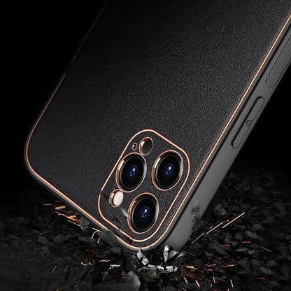 iPhone 12 Pro Leather Textured Gold Plated Case