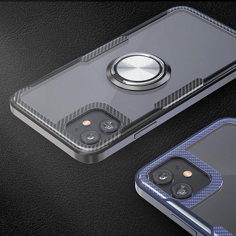 iPhone 12 Shockproof Transparent Metallic Ring Holder Case