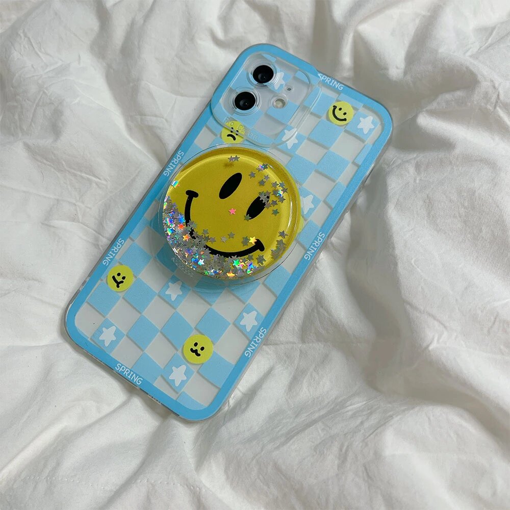 Check Board Bling Smiley Pop Socket Case