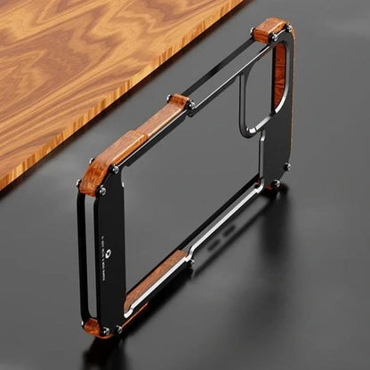 iPhone 14 Series R-Just Aluminium Natural Wood Anti Shock Bumper Case
