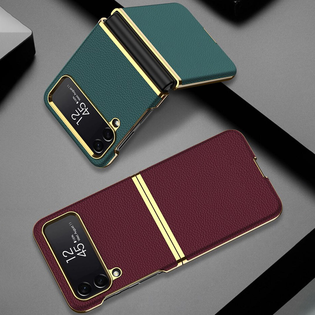 Galaxy Z Flip4 Leather Business Style Canvas Hybrid Case