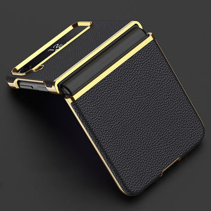 Galaxy Z Flip4 Leather Business Style Canvas Hybrid Case