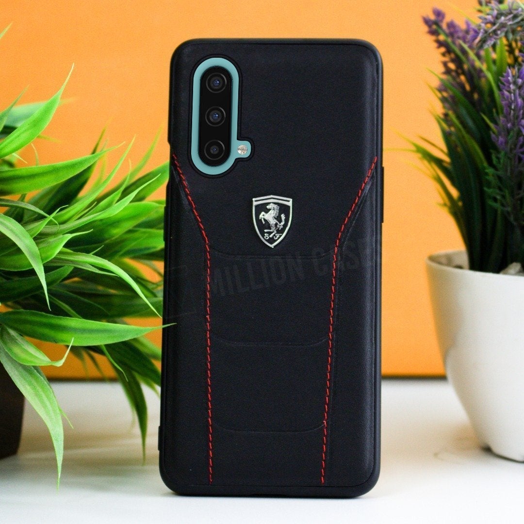 Ferrari ® OnePlus Nord CE (3 in 1 Combo) Genuine Leather Case + Tempered Glass + Lens Protecter