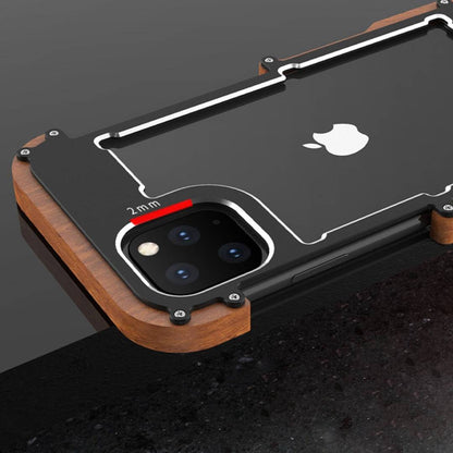 iPhone 14 Pro R-Just Aluminium Natural Wood Anti Shock Bumper Case